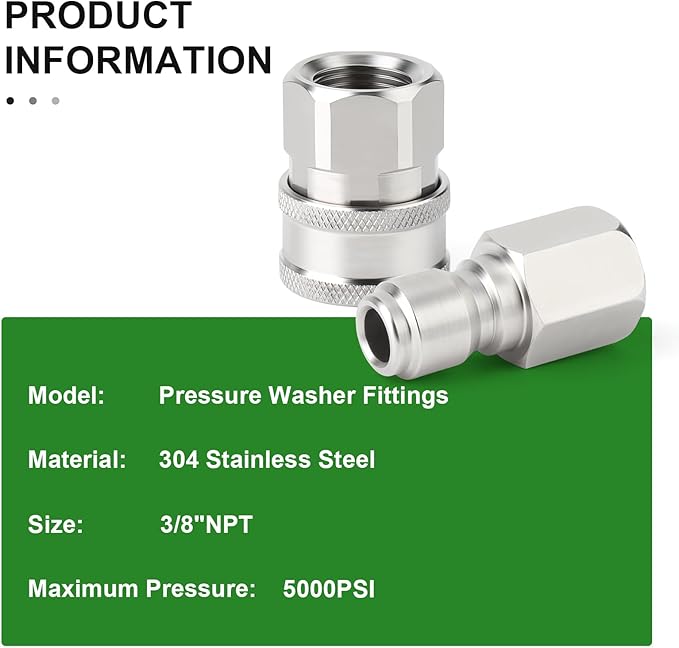 TAISHER 4PCS 304 Stainless Steel Pressure Washer Adapter Kit, Quick Connect - Image 4