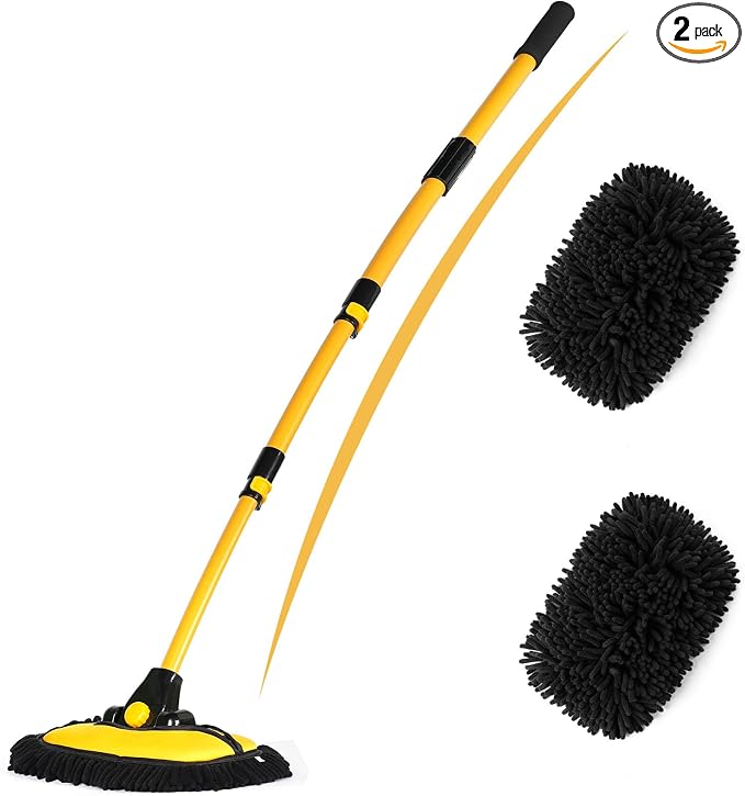 56.7" Car Wash Brush Mop Kit Microfiber Car Washing Sponge Mitt by EVERRUSH