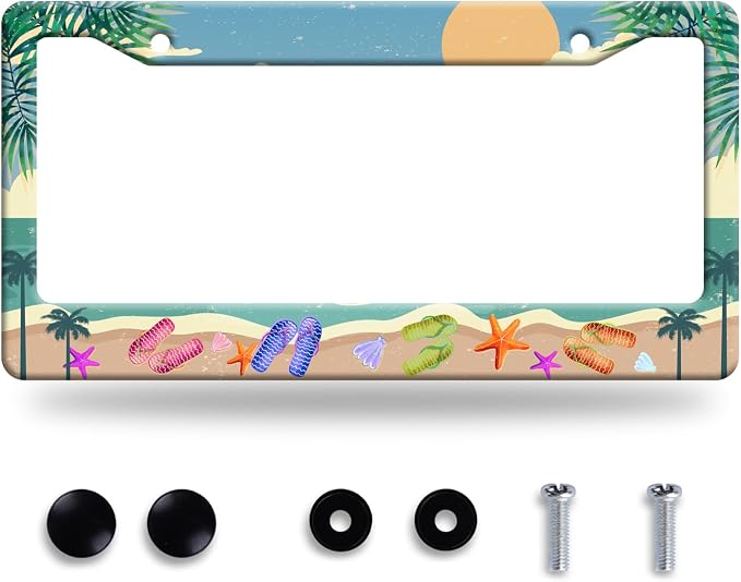 Summer Beach License Plate Frame Flip Flops License Plate Stainless Steel Funny by GORSNKYE