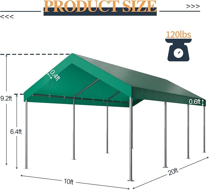 Shintenchi 10x20ft Heavy Duty Carport - Image 3