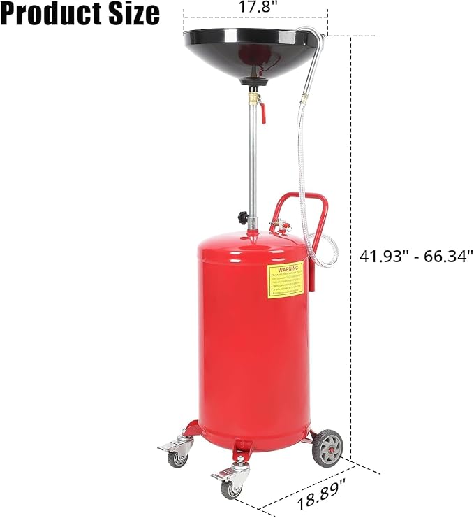 20-Gallon Waste Oil Drain Tank, Air Operated Portable Oil Drainer - Image 2