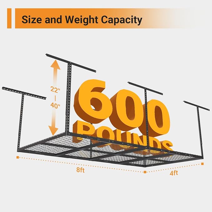 4ftx8ft Overhead Garage Storage Rack, Heavy-Duty Metal Garage Ceiling Storage - Image 2