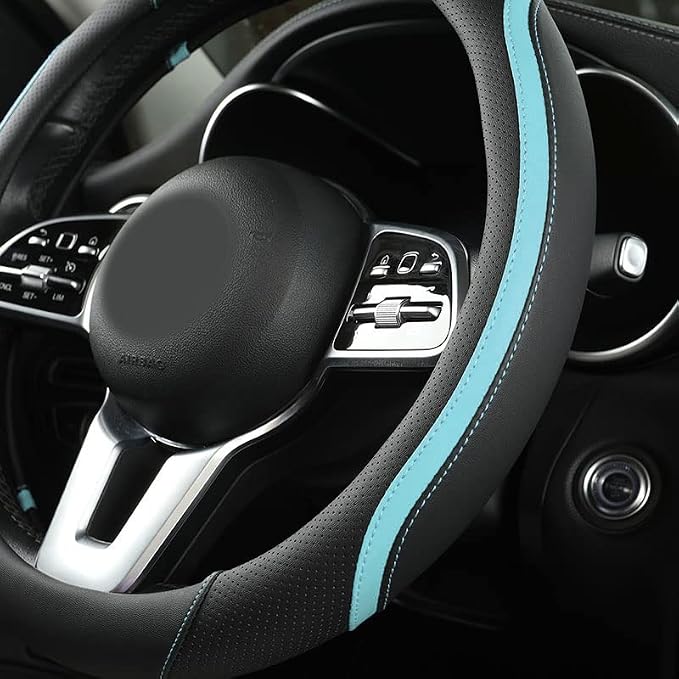 Car Steering Wheel Cover, Leather Steering Wheel Cover Blue Universal 14.5-15 - Image 2