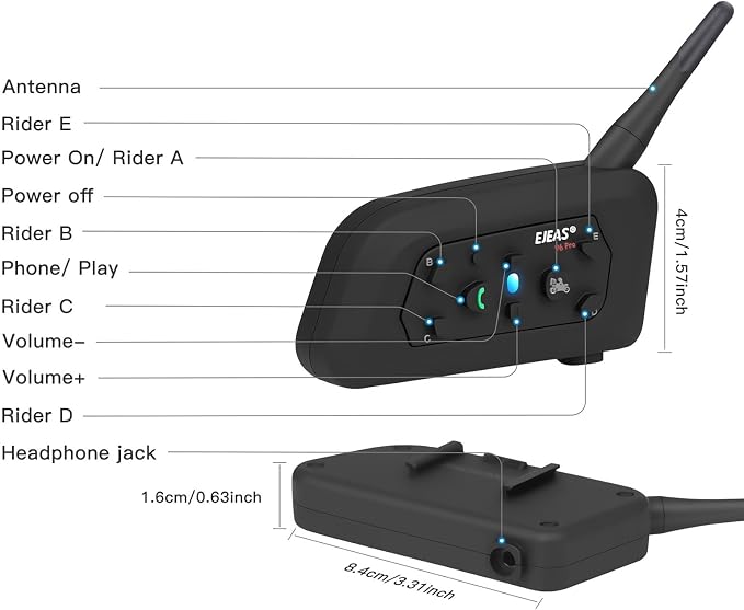 V6 Pro Motorcycle Helmet Bluetooth Intercom Headset 1200M 2 People Full Duplex - Image 8