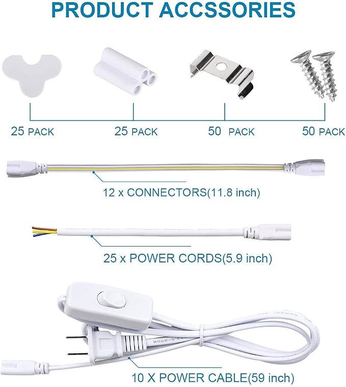 4FT LED Shop Light, 25 Pack, 60W 6000K 9500LM Clear White, Linkable Integrated - Image 2