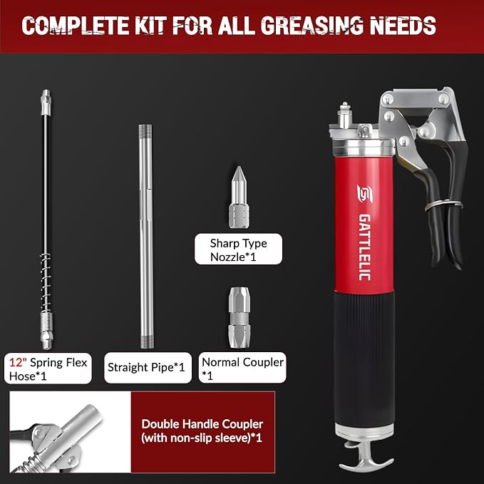 Heavy Duty Grease Gun Kit, 8000 PSI Professional Pistol Grip 14 oz Load - Image 3