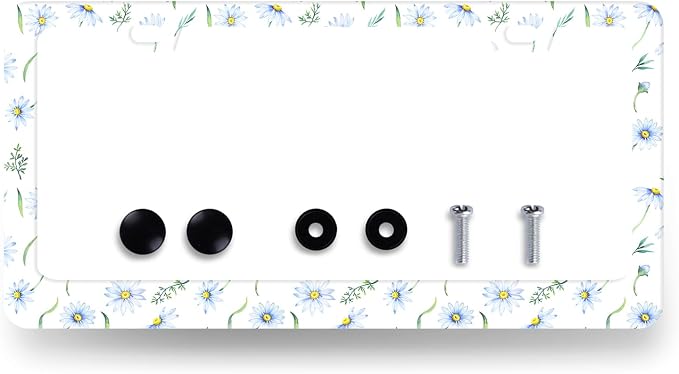 Cute Blue Daisy Flowers License Plate Frame Colorful Floral License Plate by RNKATIH