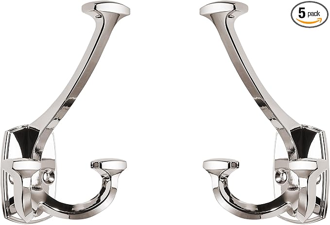 Large Wall Double-Sided Hook 5 Pack Polished Nickel Hook Decorative Heavy Duty by ZAUYX