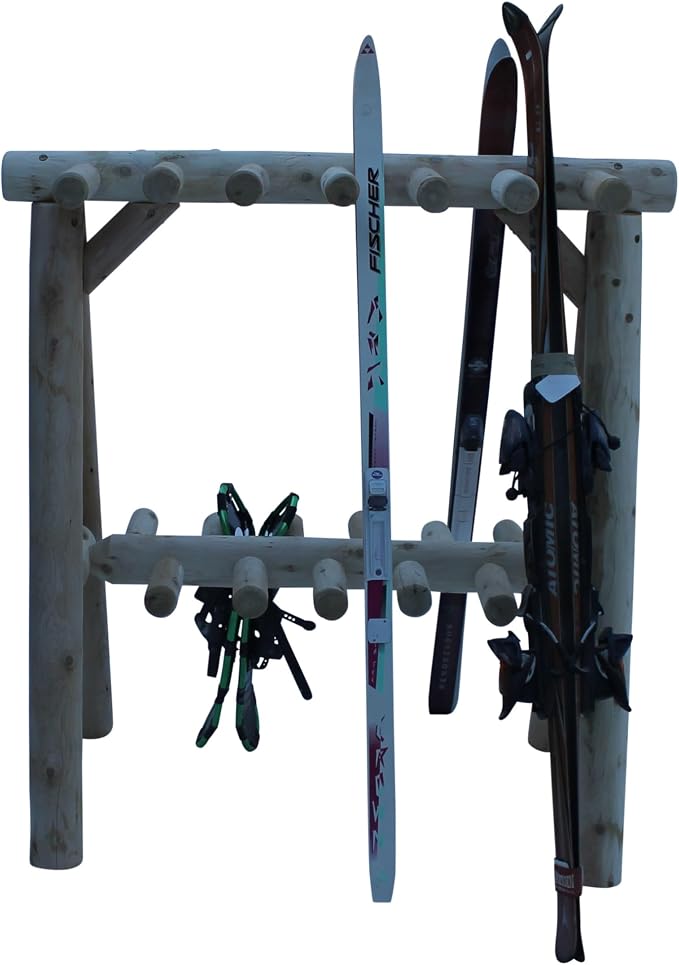 13-Place Freestanding Log Ski Rack Holder, Indoor & Outdoor Snowboard Racks - Image 7