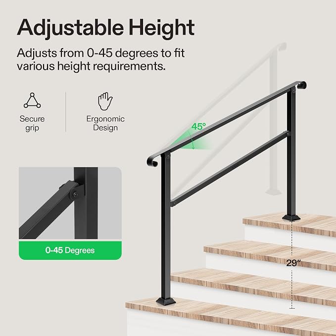VIVOSUN Outdoor Handrail, Wrought Iron Stair Railing - Image 4