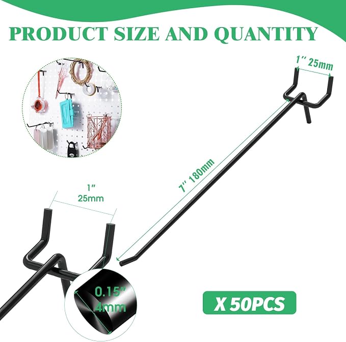 50Pcs 8"/20CM Pegboard Hooks Assortment Set, Metal Peg Board Hooks - Image 2
