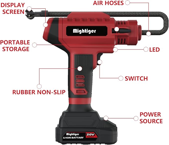 Tire Inflator 20V Cordless Mini Air Compressor DC 12V Portable Handheld Car Air - Image 7