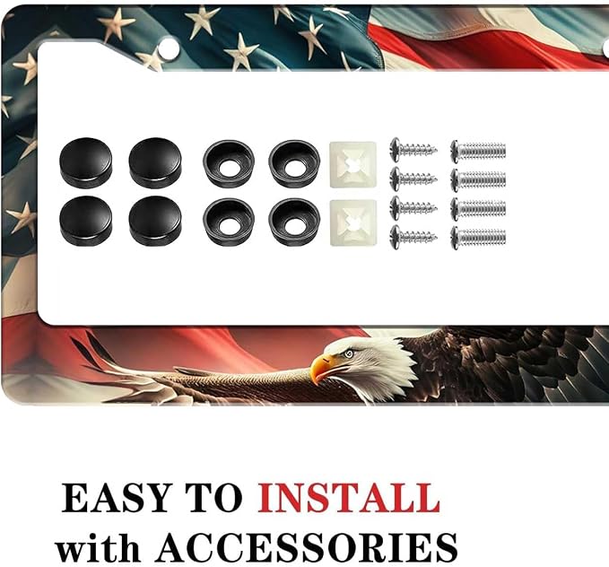 2 Pack US Flag Eagle Universal License Plate Frame - Image 8