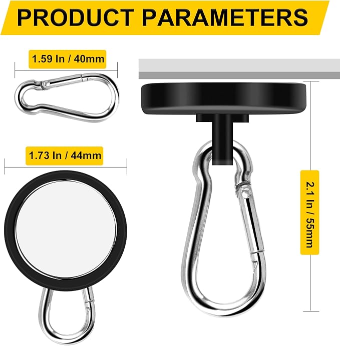 DIYMAG Black Magnetic Hooks, 200LBS Strong Heavy Duty Neodymium Magnet Hook - Image 2