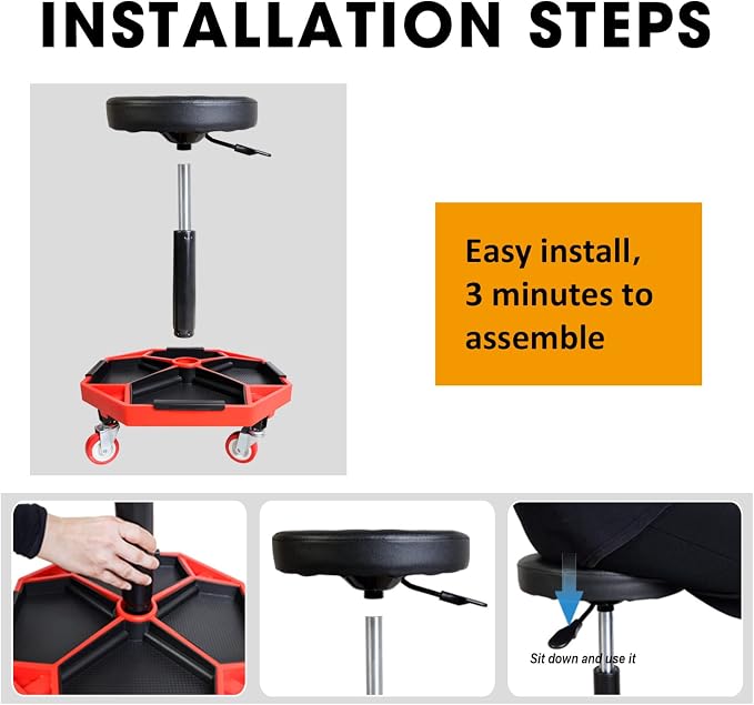 Torin ATRXF8308B Pneumatic Mechanic Stool/Rolling Shop Creeper Seat - Image 8