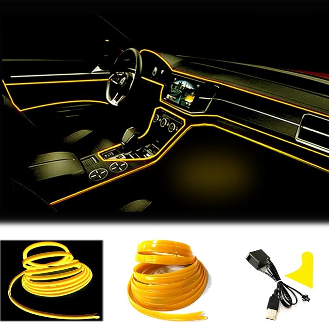 El Wire Yellow Interior Car LED Strip Lights, 10M Neon Wire USB 5V by Maxlaxer