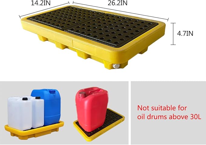 2 Drum Containment Spill Pallet, Polyethylene Low Profile Paint Bucket Tray - Image 2
