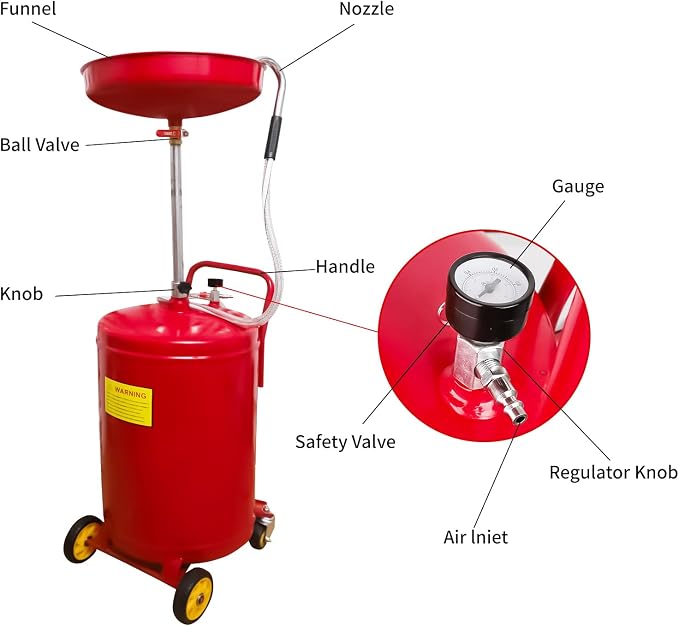 PONO 20-Gallon Air Operated Waste Oil Drain Tank - Image 4