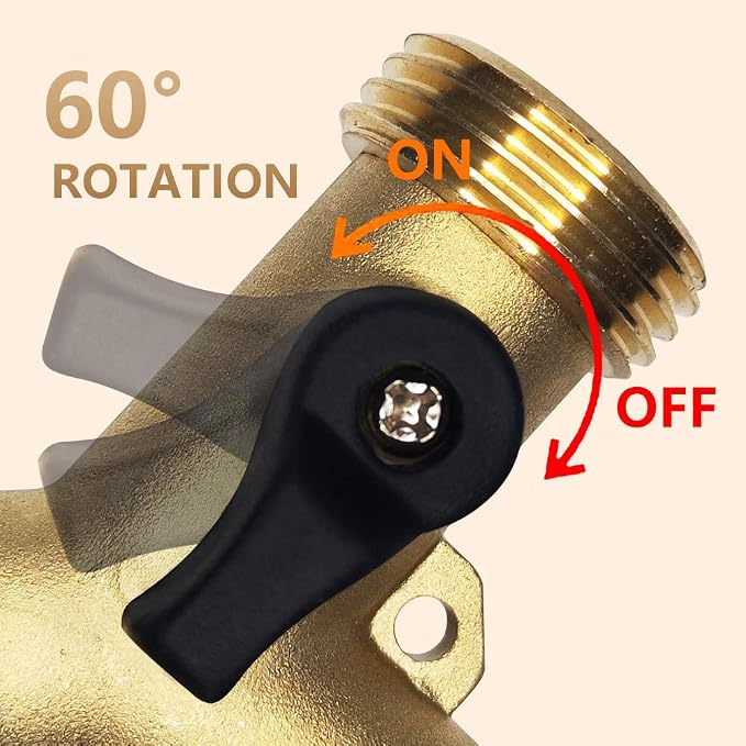 HQMPC Hose Splitter 2 Way Brass Y Valve +3/4" GHT Thread Extra 4 Pressure - Image 4