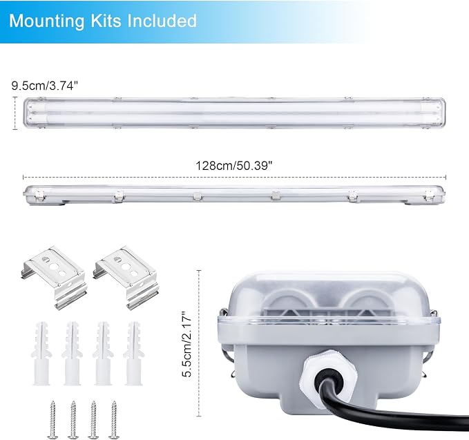 4FT Vapor Tight LED Light Fixture 4200LM 48W, 6500K Bright White IP65 Waterproof - Image 6