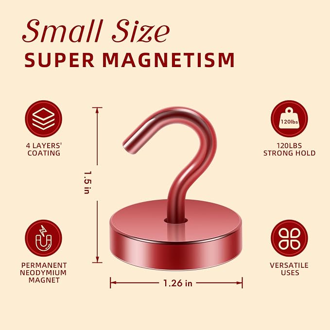 Neosmuk Magnetic Hooks, Cruise Ship Essentials, 120lb+ Heavy Duty Magnetic Hooks - Image 5