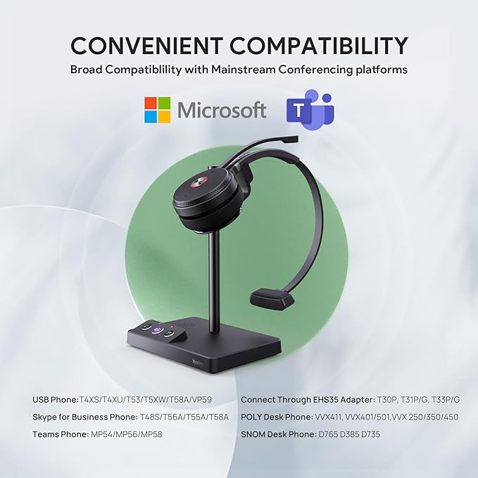 Yealink WH62 DECT Mono Teams Wireless Headset, 525 ft Range Work Headphone - Image 4