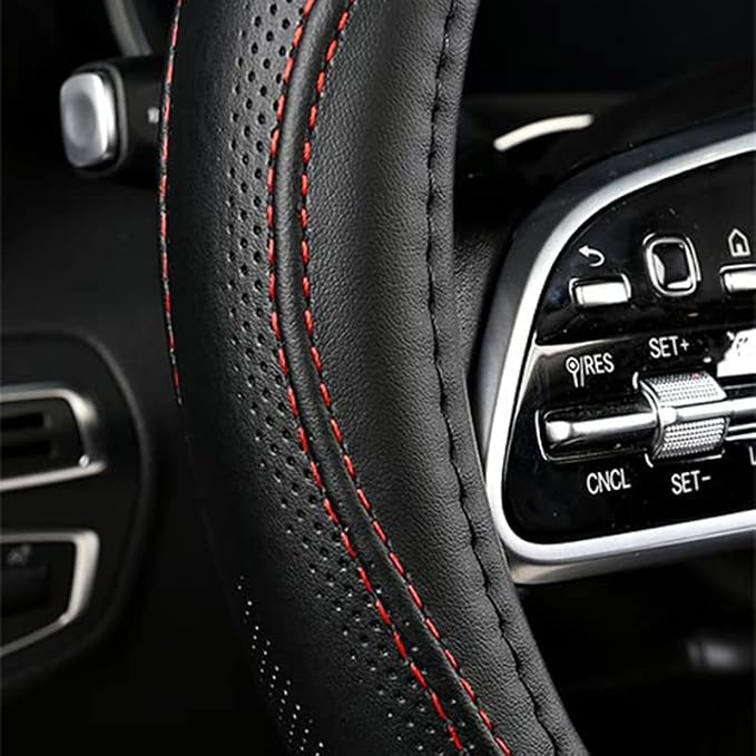 Cowhide Steering Wheel Cover Heat Resistant Anti-Slip Car Wheel Wrap Compatible - Image 4