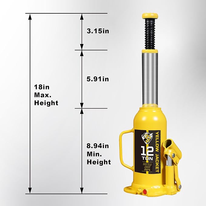 YELLOW JACKET 12 Ton Muti-Directional Welded Bottle Jack, Horizontal Bottle - Image 2