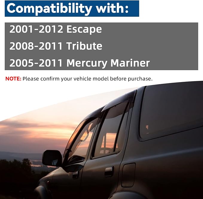 4pcs Front+Rear Smoke Sun/Rain Guard Outside Mount Tape-On Window Visors - Image 4