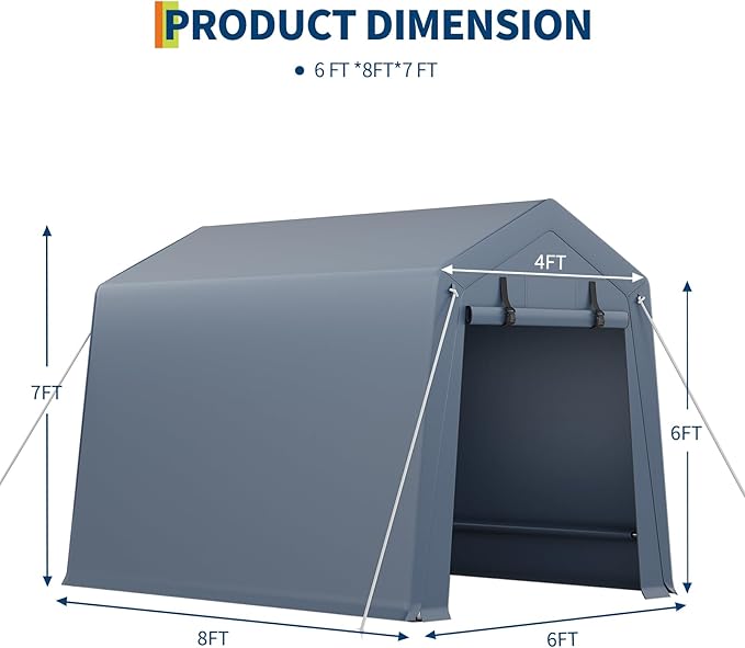 6x8 FT Outdoor Storage Shed, Portable Carport - Image 10