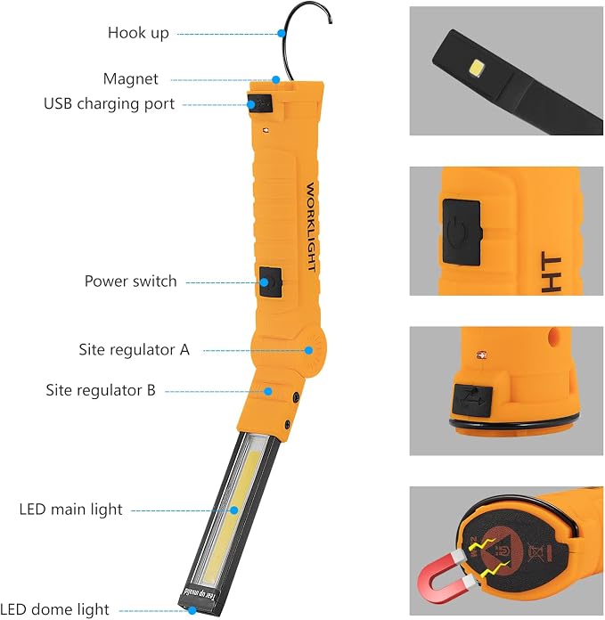 Tool Gifts for Men, Rechargeable LED Work Lights 2-Pack, Magnetic Base - Image 2