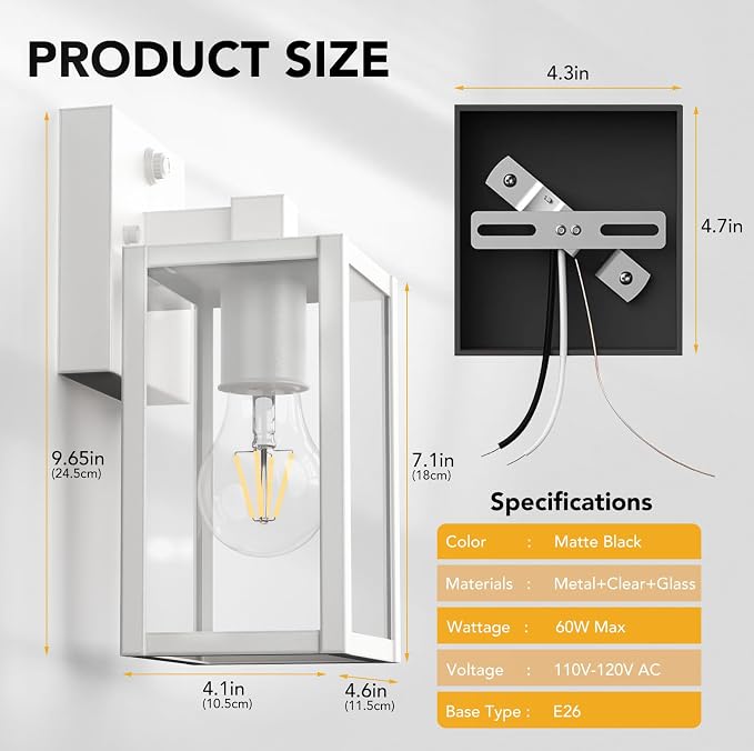 PARTPHONER Dusk to Dawn Outdoor Light Fixtures, Waterproof Exterior Wall Sconce - Image 4
