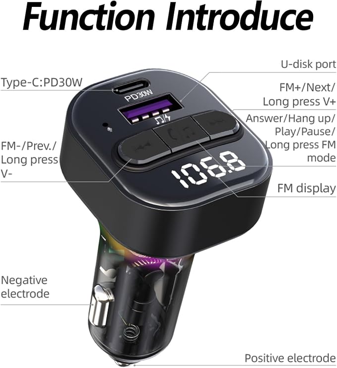 Bluetooth 5.3 FM Transmitter for Car, Wireless FM Radio Transmitter, Support - Image 9