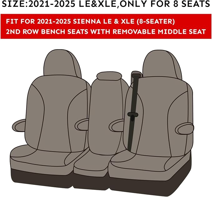 EKR Sienna Seat Covers for Toyota Sienna LE, XLE Plus 8-Passenger Seating 2021 - Image 2
