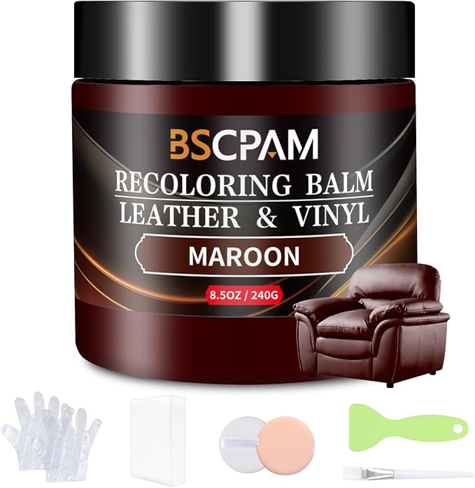 Maroon Leather Recoloring Balm, Leather Couch Scratch/Stain Remover, Leather by BSCPAM