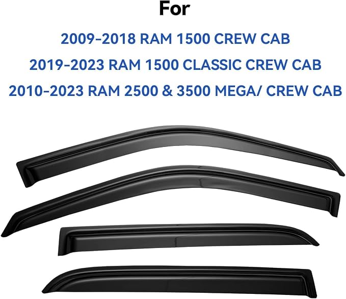 Window Visors Rain Guards for 2009-2018 Ram 1500 Crew/Mega Cab/Full-Size Cab - Image 3