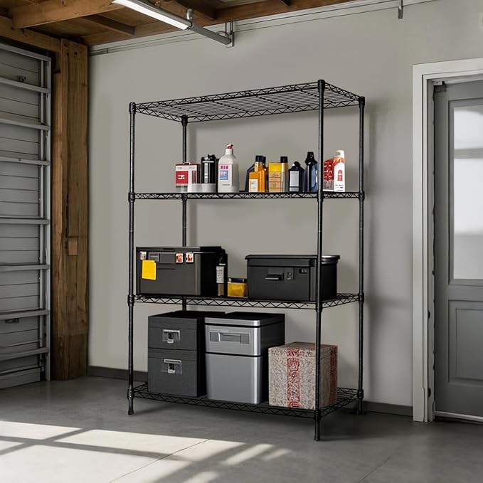Heavy-Duty Black 4 Tiers Steel 36x14x54 Wire Shelving NSF Certified. Adjustable - Image 6