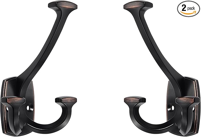 Large Wall Double-Sided Hook 2 Pack Oil Rubbed Bronze Hook Decorative Heavy by ZAUYX