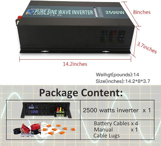 WZRELB Strong Driving Capacity 2500W 24VDC to 120VAC Pure Sine Wave Inverter - Image 7