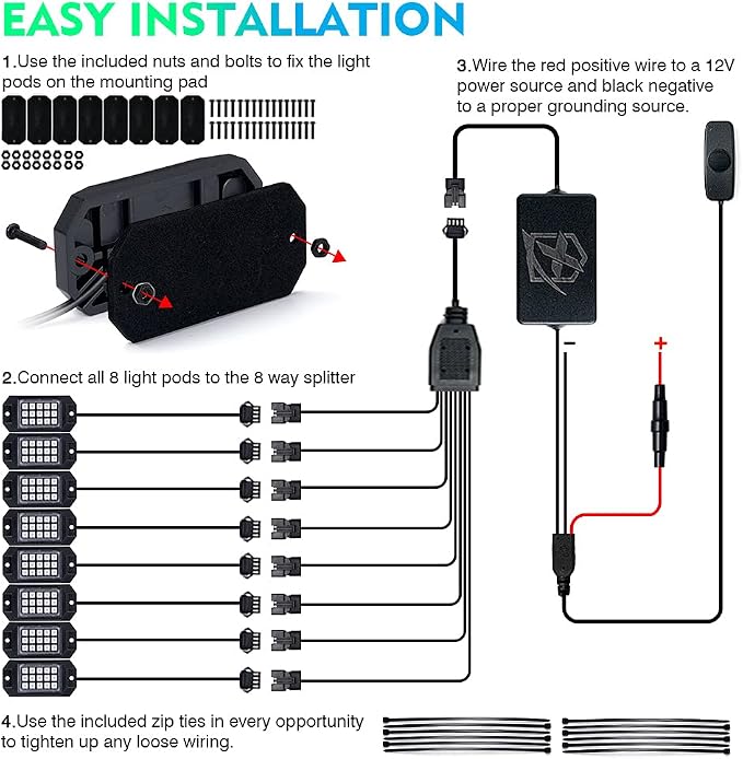 Xprite RGB Bluetooth Rock Lights Kit, w/RF Remote Controller - Image 7