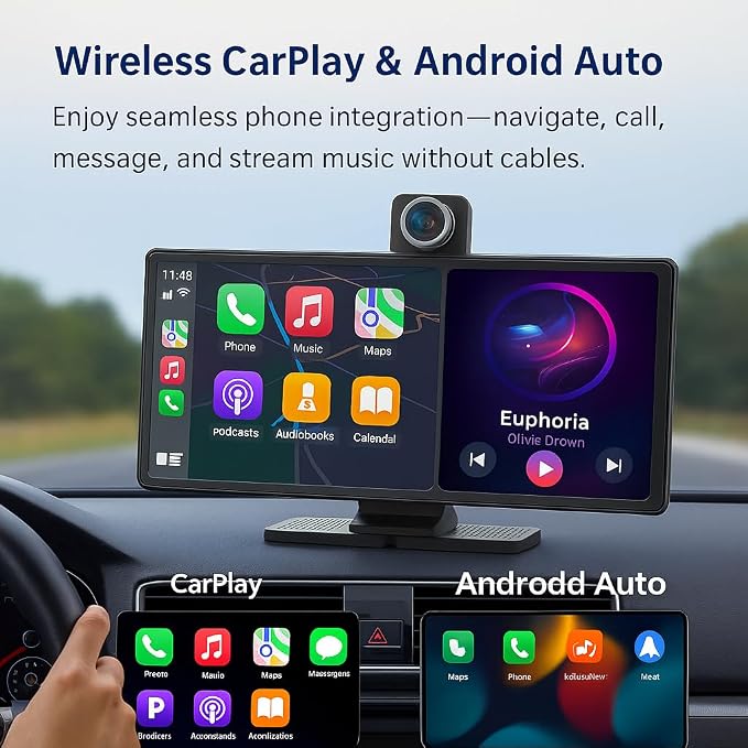 Portable Apple CarPlay & Android Auto – 10.26" Wireless Car Stereo, 4K Dash Cam - Image 6
