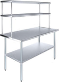 Amgood Stainless Steel Work Table Double Tier Overshelf | Metal Kitchen Prep by AmGood