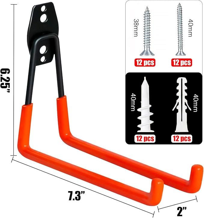 WMK 7.3'' Garage Hooks Heavy Duty Wall Hook, 6 Pack Garage Storage Hook - Image 2
