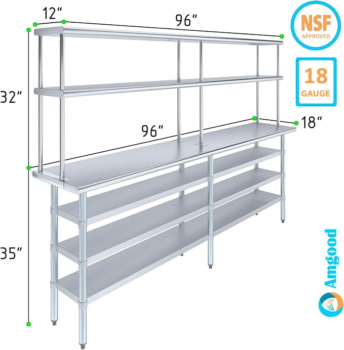 Amgood 18" x 96" Stainless Steel Work Table - Image 3