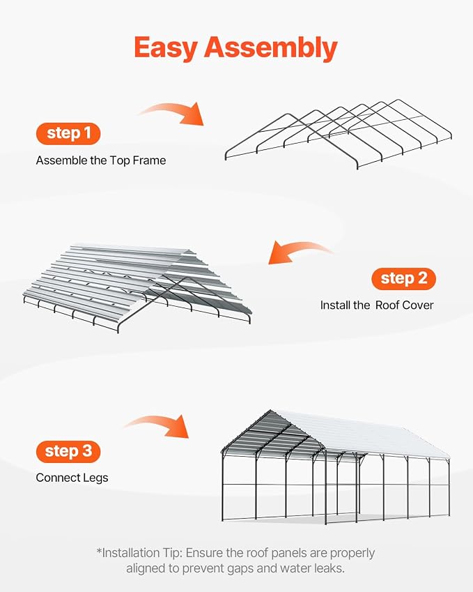 VEVOR Heavy Duty Metal Carport, Car Tent Garage Shade - Image 6