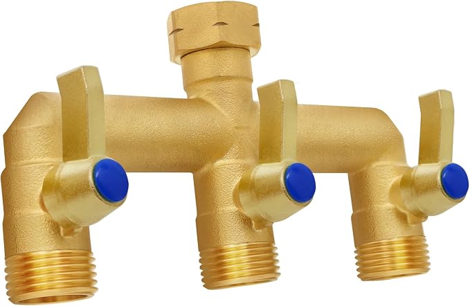 Brass Garden Hose Splitter, 3 Way Hose Splitter, Outdoor Hose Splitter by Unknown