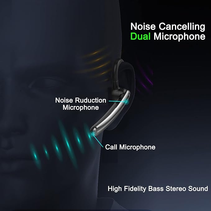 IHAO Single Ear Wireless Bluetooth Earphone Noise Cancelling Stereo Dual HD Mic - Image 2