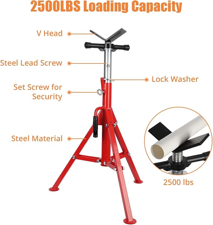 V-Head Pipe Jack Stand, Heavy-Duty Folding Pipe Stand - Image 3