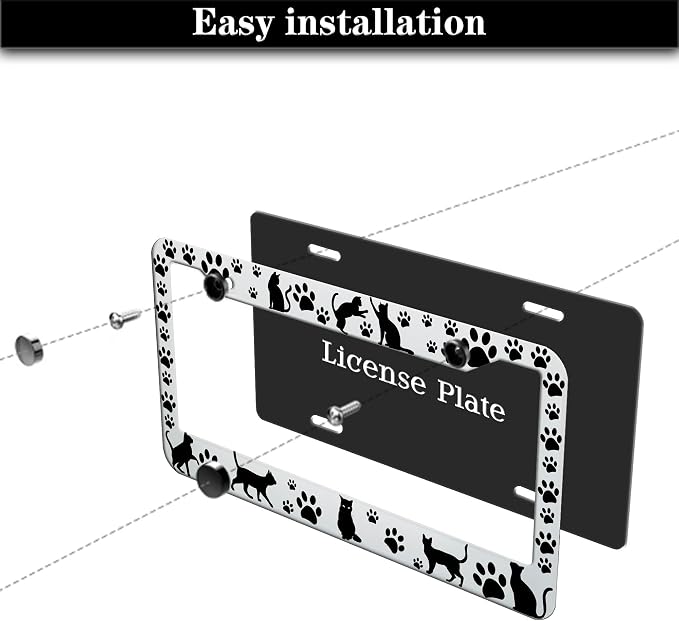 License Plate Frames Black and White License Plate Cover Kitty Cat Pawprints - Image 7