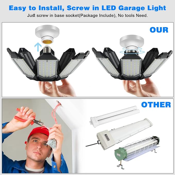 Garage Lights - 40000LM Super Bright Garage Lights Ceiling Led w/ 8 Deformable - Image 5